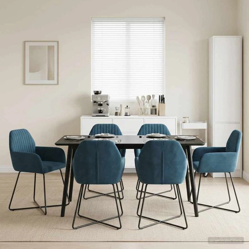 vidaXL Spisestole 6 stk. Fløjl Blå 55 x 50 x 84 cm