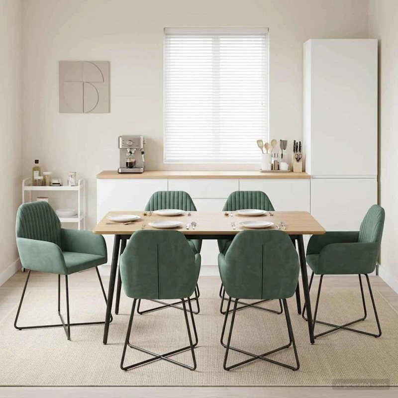 vidaXL Spisestole 6 stk. Fløjl Havgrøn 55 x 50 x 84 cm