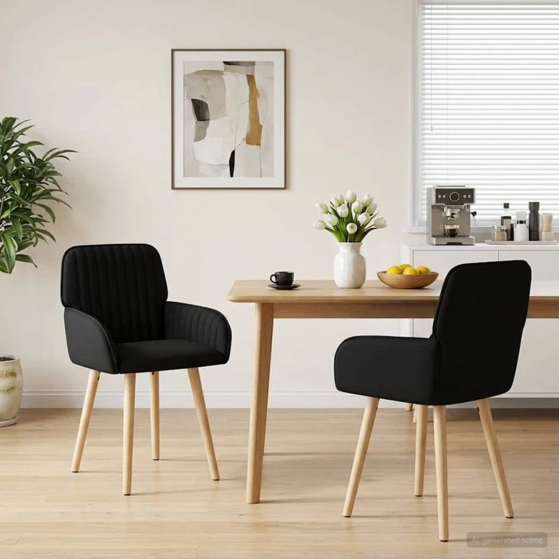 vidaXL Spisestole 2 stk. Sort Stof med Armlæn 56,5 x 50 x 87,5 cm