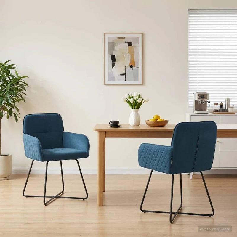 vidaXL Spisestole 2 stk. Blå Fløjl 59 x 56,5 x 86 cm