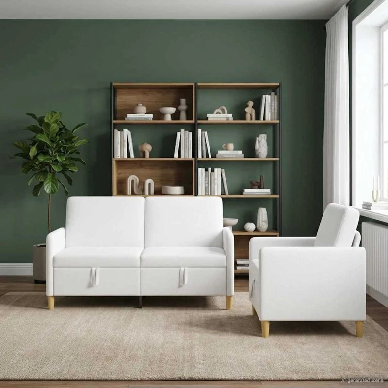 vidaXL Sofasæt med opbevaring, 2 stk., Hvid Polyester