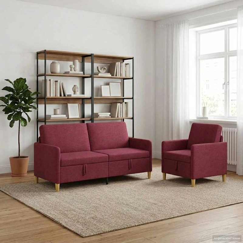 vidaXL Sofasæt med opbevaring, 3+1 pers., Vinrød Polyester
