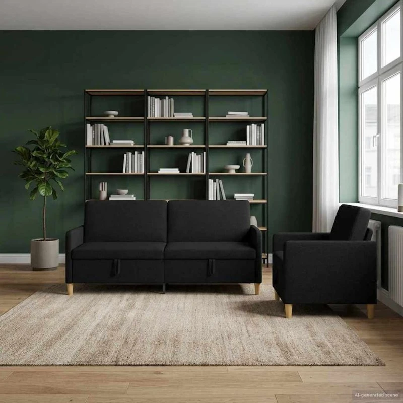 vidaXL Sofa sæt med opbevaring, 2 stk., Sort Polyester