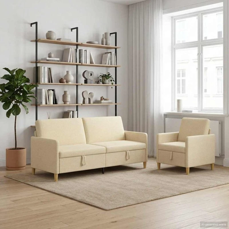 vidaXL Sofasæt med opbevaring, 2 stk., Cremefarvet Polyester