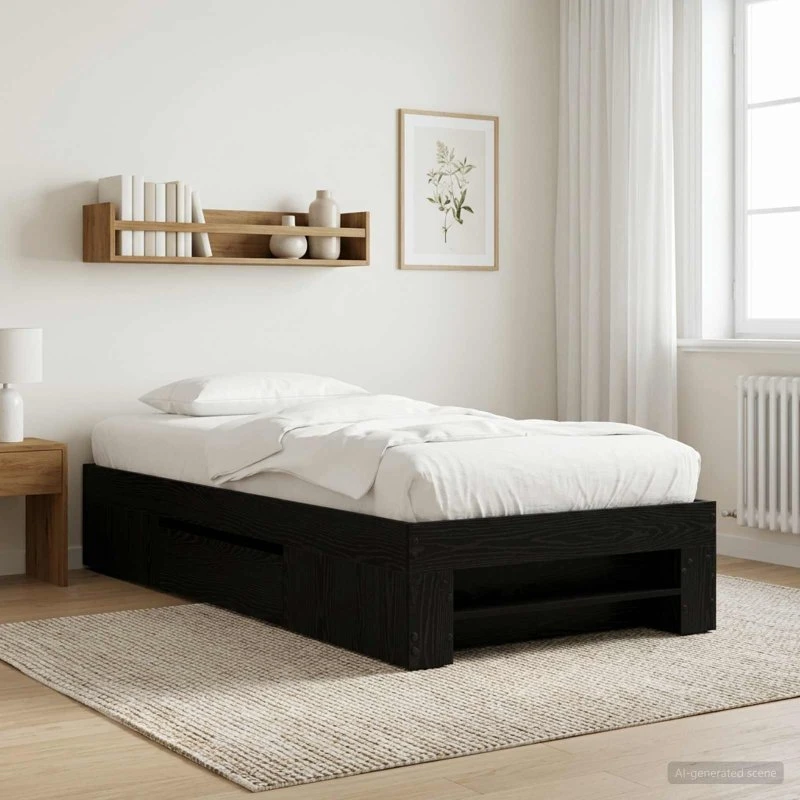 vidaXL Sengestel med opbevaring, Sort eg, 80 x 200 cm