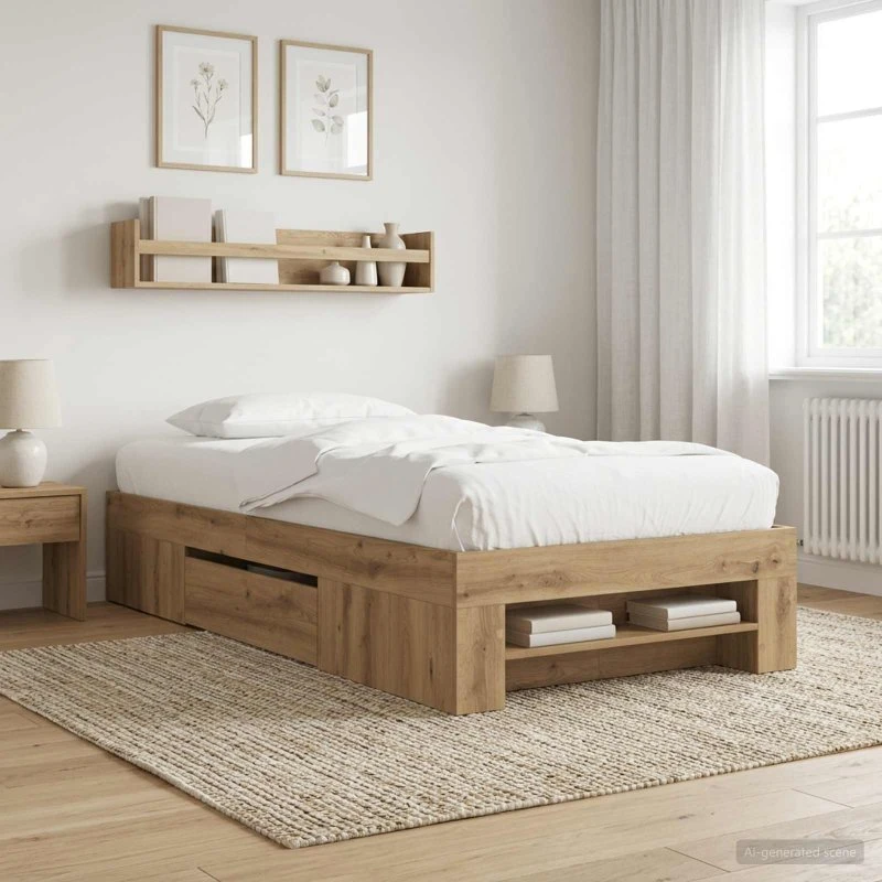 vidaXL Sengestel med opbevaring, Artisan-eg, 80 x 200 cm