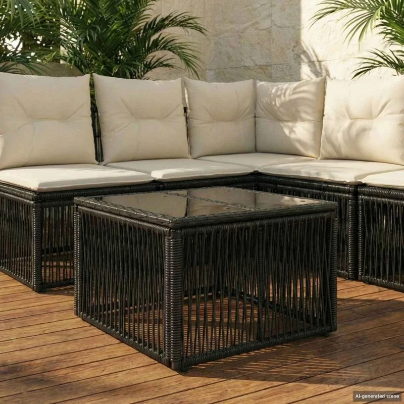 vidaXL Havemøbel Bord Sort 55 x 55 x 37 cm PE Rattan og Glas