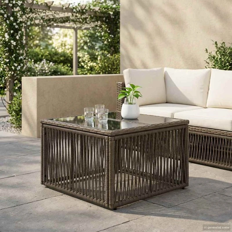 vidaXL Havemøbel Bord Grå/Sort 55x55x37 cm PE-Rattan & Glas