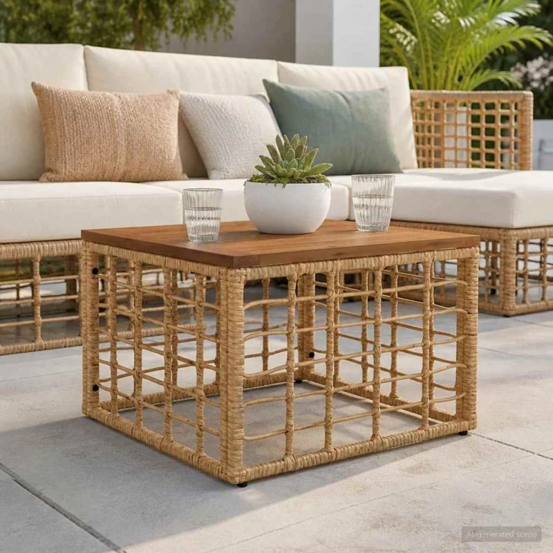 vidaXL Havemøbel Bord i PE Rattan og Glas, 55x55x37 cm