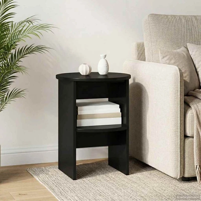 vidaXL Sideskab Sort Ø40 x 50 cm i Konstrueret Træ