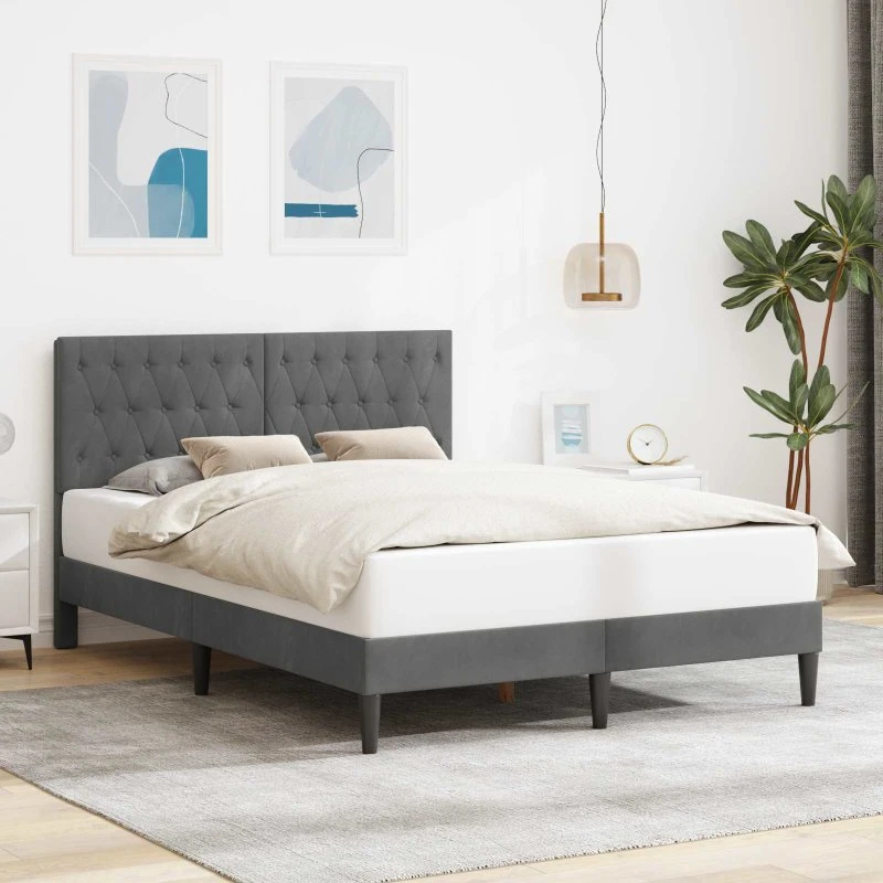 vidaXL Sengestel med hovedgærde Mørkegrå Fløjl 140 x 190 cm