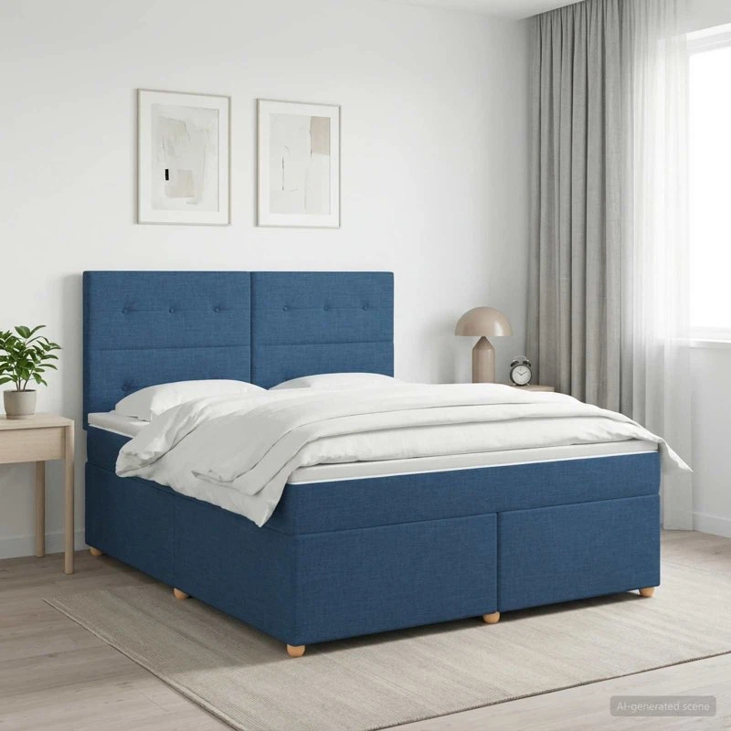 vidaXL Boxmadras med topmadras og hovedgærde, Blå, 140x200 cm