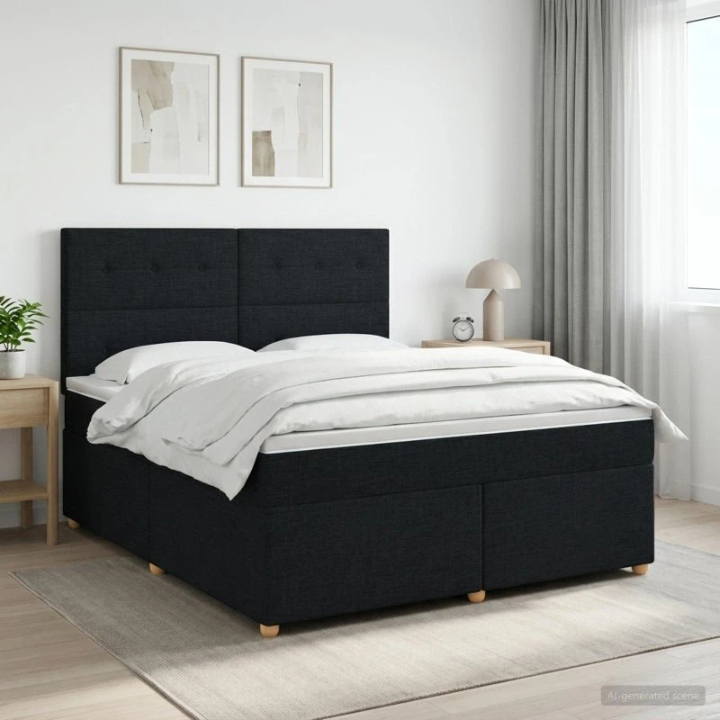 vidaXL Boxmadras med topmadras og hovedgærde, Sort, 160 x 200 cm
