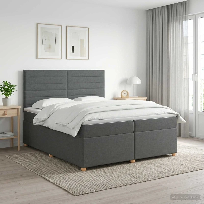 vidaXL Boxmadras med topmadras, mørkegrå, 200 x 200 cm