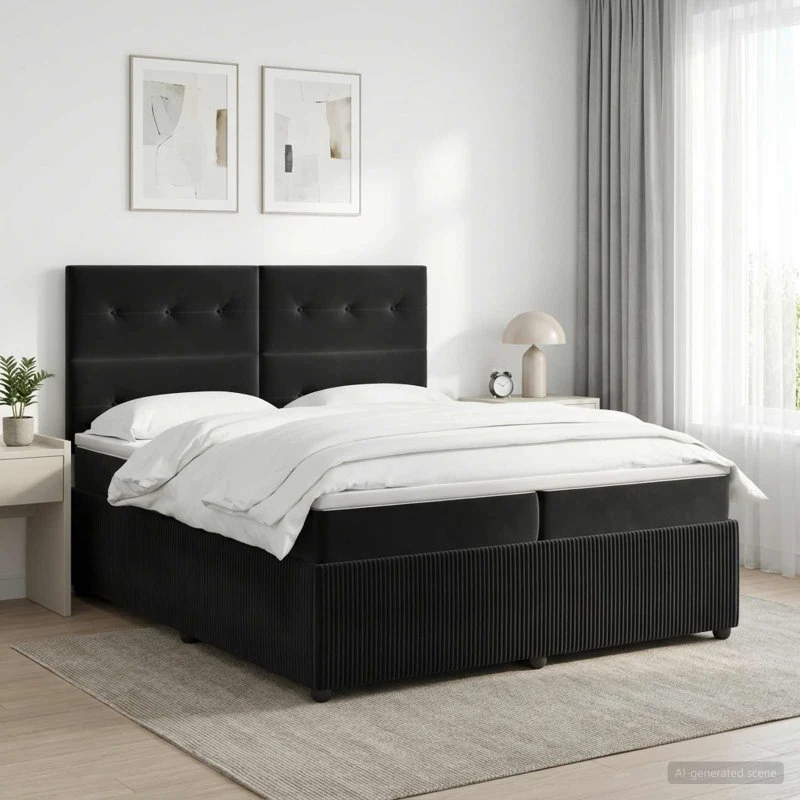 vidaXL Boxmadras med topmadras og hovedgærde, Sort, 200 x 200 cm