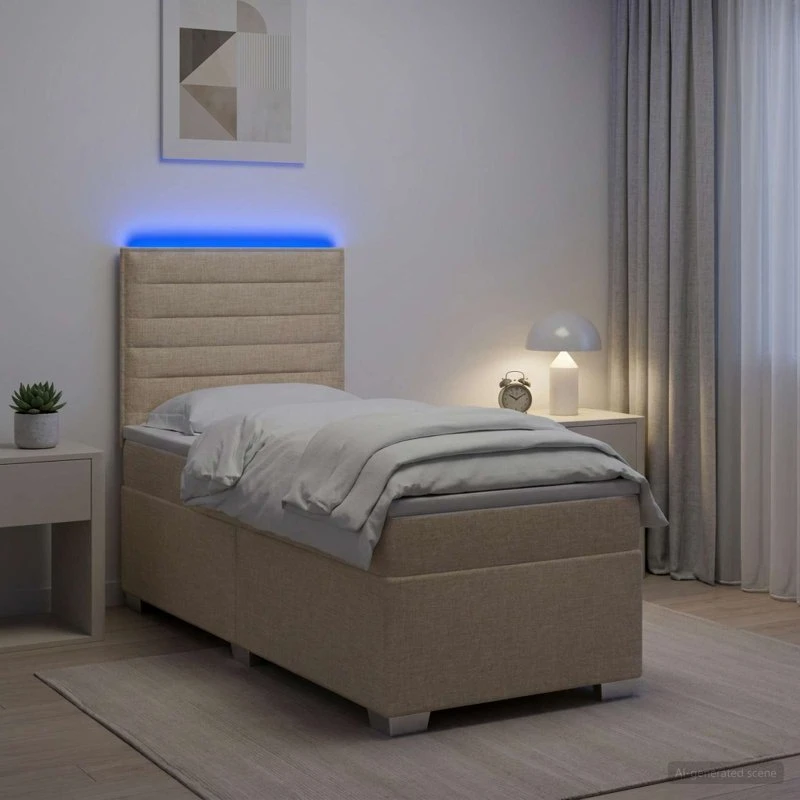 vidaXL Boksmadras med topmadras og LED-lys, Cremefarvet, 100 x 200 cm
