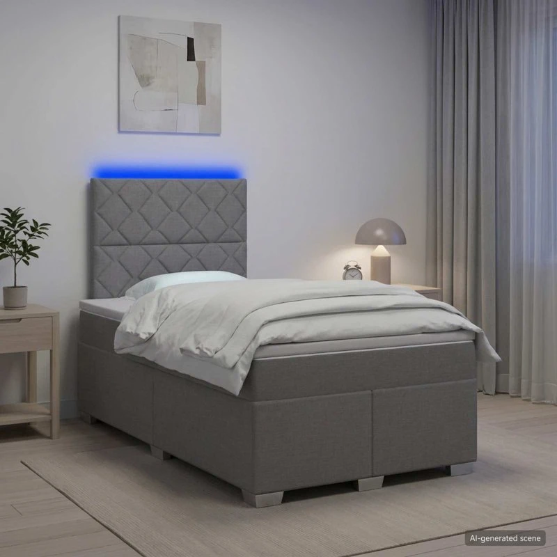 vidaXL Boksmadras med topmadras og LED-lys, Lysegrå, 120 x 190 cm