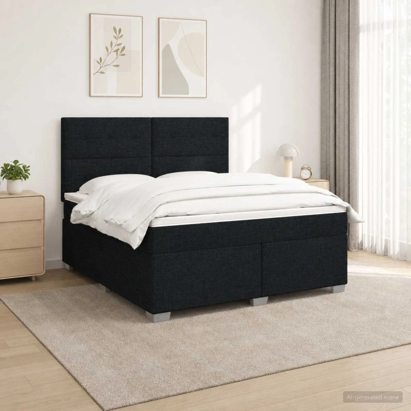 vidaXL Boxmadras med topmadras og hovedgærde, Sort, 160 x 200 cm