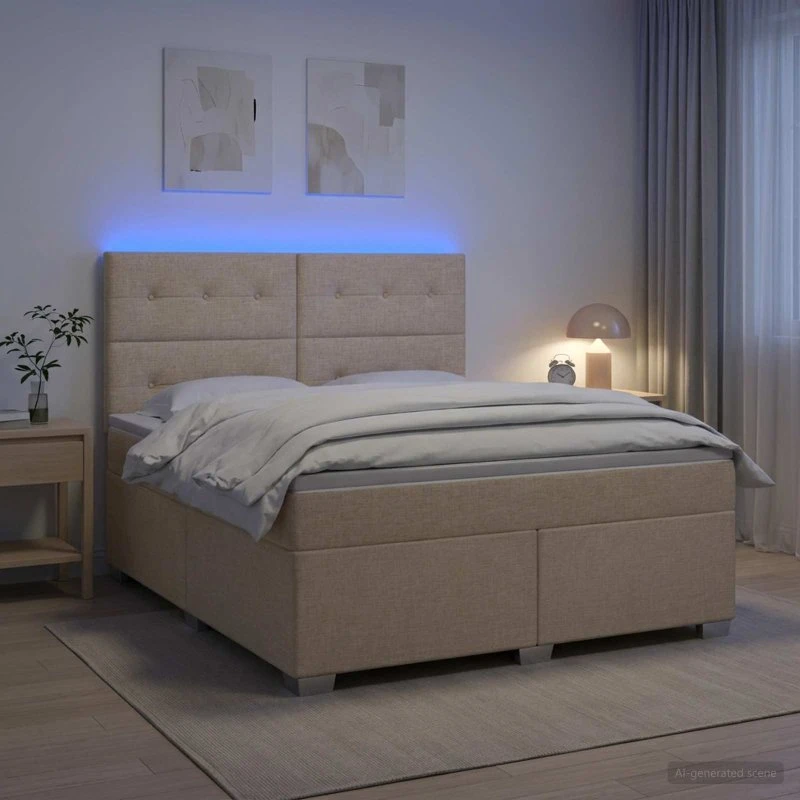 vidaXL Boxmadras med topmadras og LED - Cremefarvet 180 x 200 cm