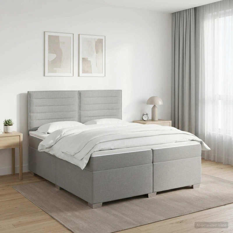 vidaXL Boxmadras med topmadras og LED-lys, Lysegrå, 200 x 200 cm