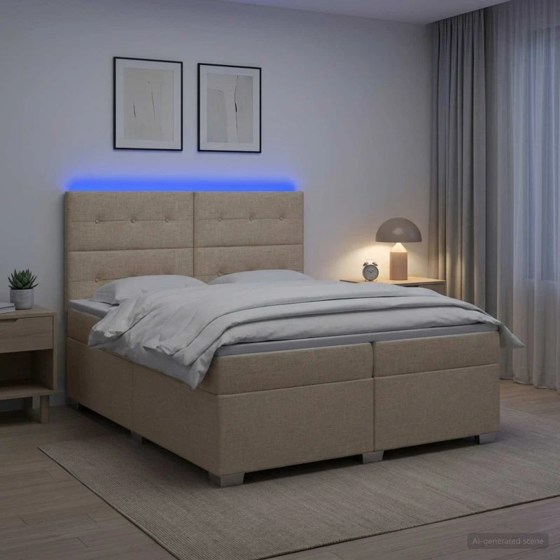 vidaXL Boxmadras med topmadras og LED, Cremefarvet, 200 x 200 cm