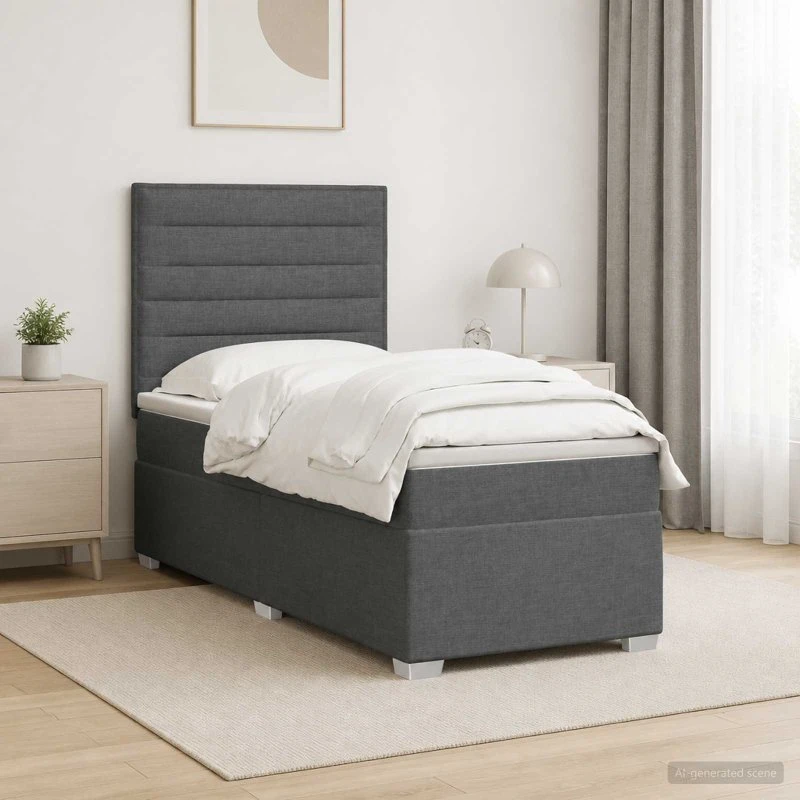 vidaXL Box Spring Seng med LED og madras, mørkegrå, 90 x 190 cm