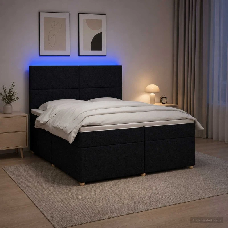 vidaXL Boxmadras med topmadras og hovedgærde, Sort, 200 x 200 cm