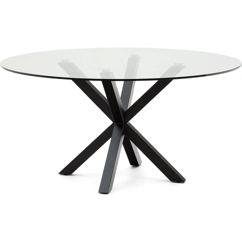 Kave Home Arya Rundt Spisebord Ø150 cm - Hærdet Glas & Sort Stål