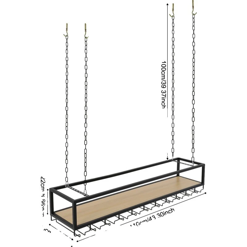 Vinglas Rack Loftmontering - Sort Vinreol med Vintage-look