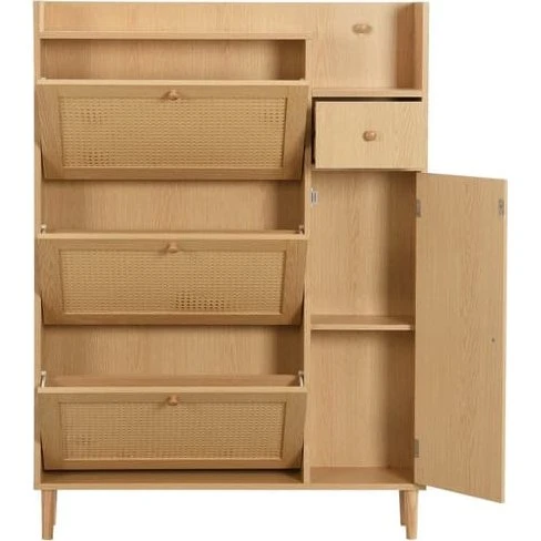 Skoskab i Rattan og Træ - W90/H125/T17