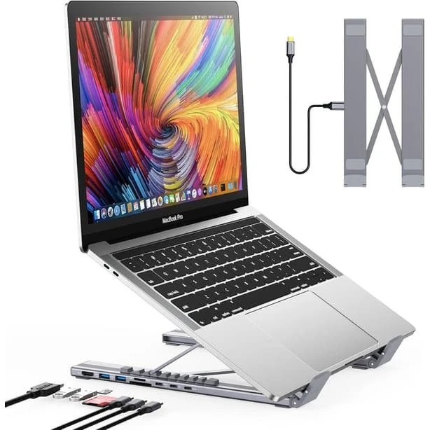 USB-C Dockingstation og Laptop Stativ - 7-i-1 Universal Hub
