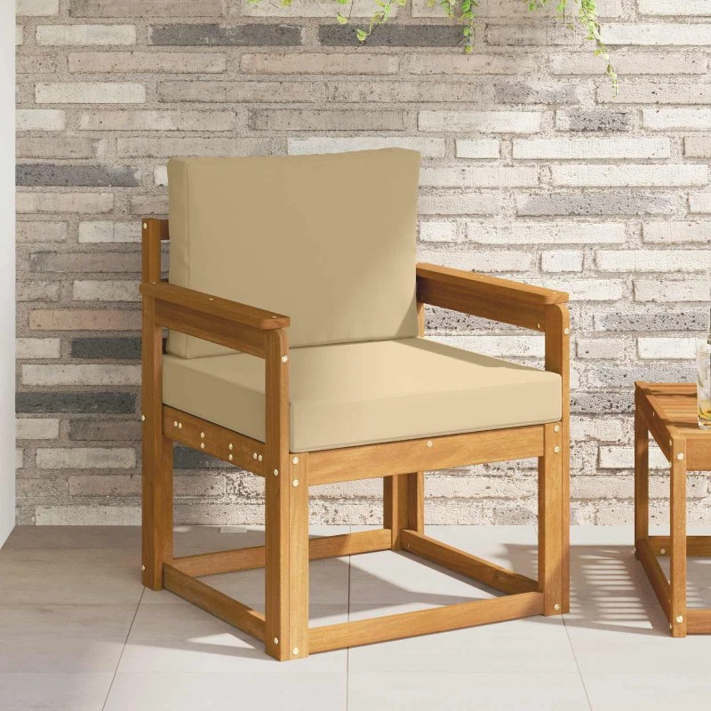 vidaXL Udendørs sofa i akacietræ og polyester, naturfarvet