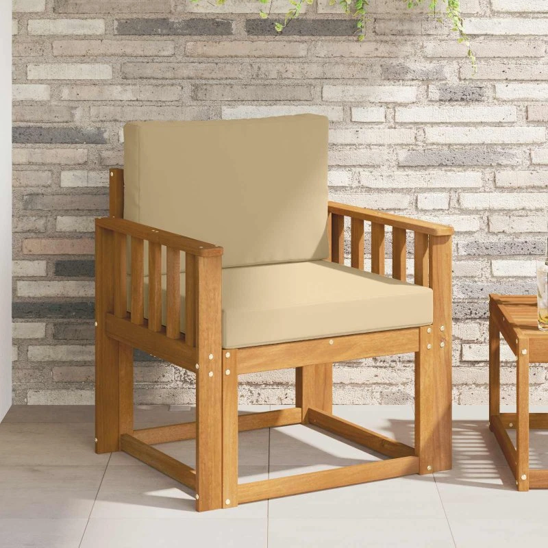 vidaXL Udendørs sofa i akacietræ og polyester, naturfarvet