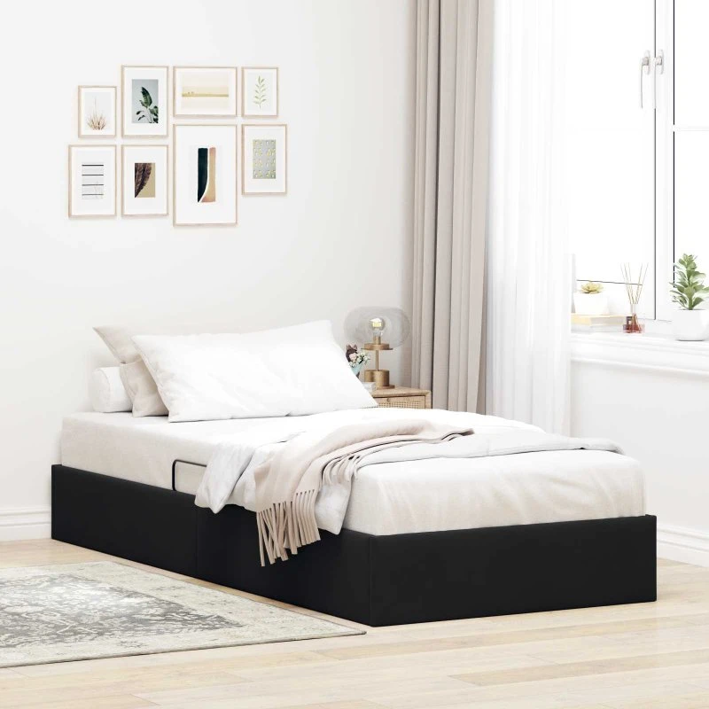 vidaXL Ottoman Sengestel med opbevaring, Sort Fløjl, 90 x 190 cm