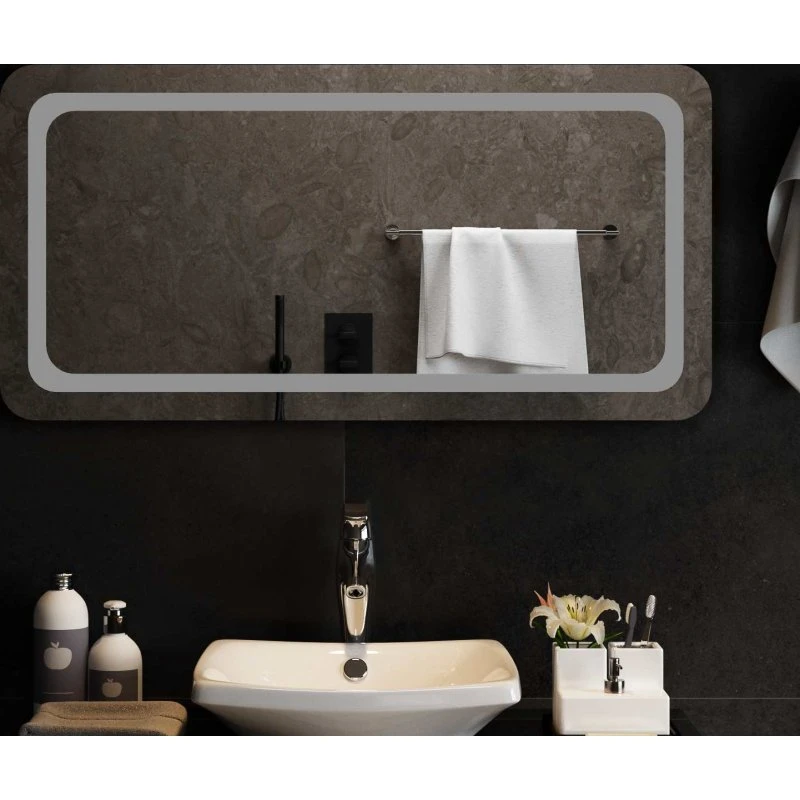 vidaXL LED badeværelsesspejl i hærdet glas, 100 x 50 cm