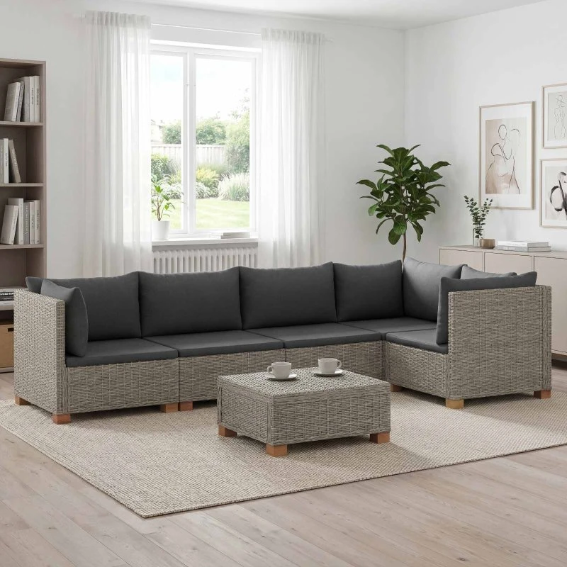 vidaXL 6-delt Rattan Loungesæt GENDT med puder