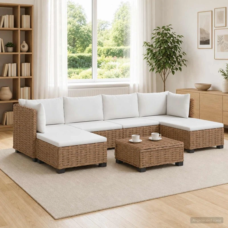 vidaXL 7-delt Rattan Loungesæt GENDT med Puder
