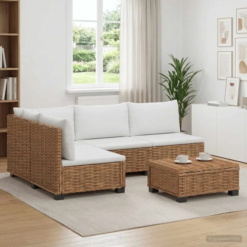 vidaXL 5-delt Rattan Loungesæt GENDT med Puder