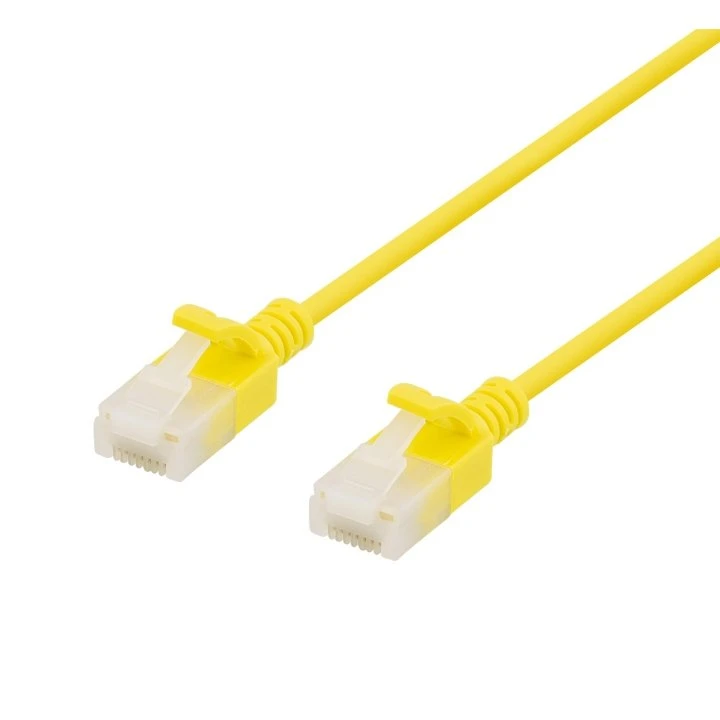 DELTACO Cat6a Slim Patchkabel, 1m, Gul, 3,5mm