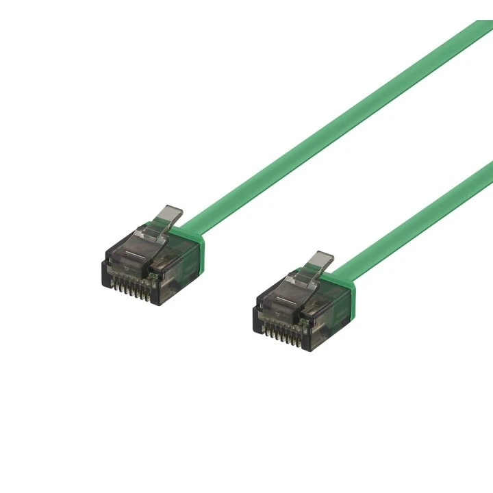 DELTACO Cat6a Patchkabel, Flad, 1m, Grøn