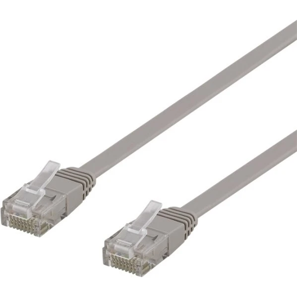 DELTACO Cat6 U/UTP fladt patchkabel, 10m, grå