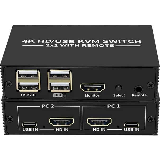 NÖRDIC KVM Switch 2 PC til 1 HDMI 2.0 og 4x USB