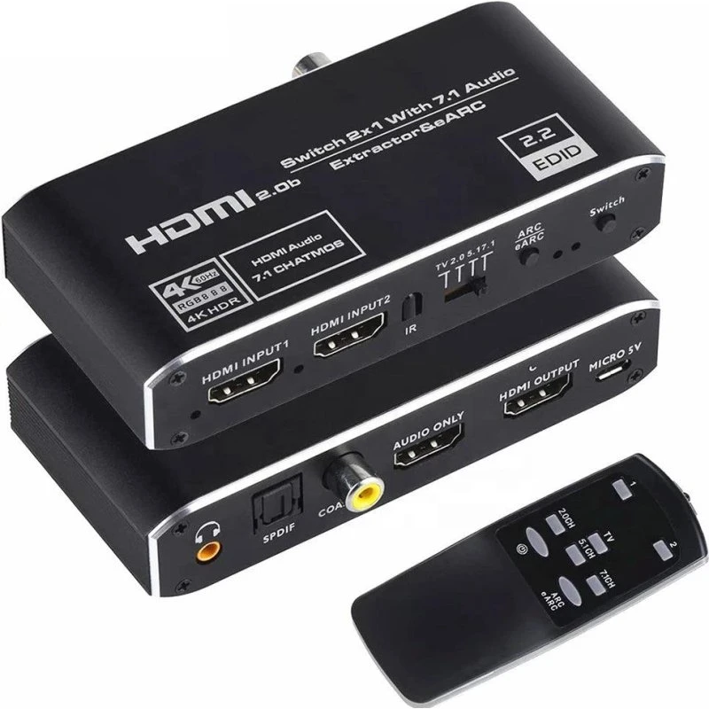 NÖRDIC 4K 60Hz HDMI Switch 2:1 med lydudtræk og ARC/eARC