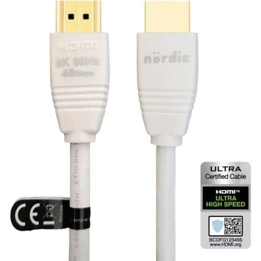 NÖRDIC HDMI 2.1 Ultra High Speed Kabel 1m - Hvid
