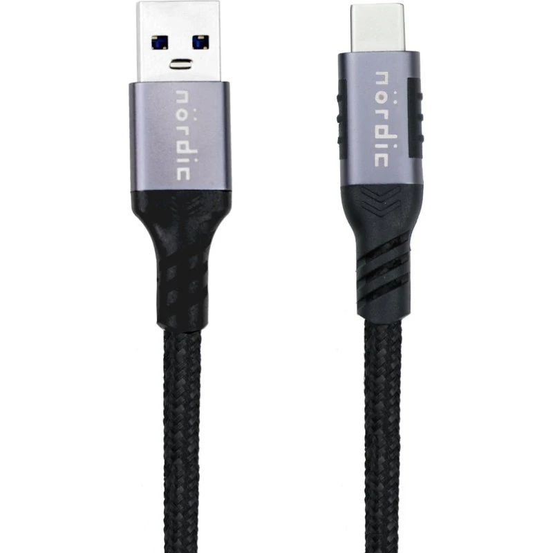 NÖRDIC USB-C til USB-A kabel, 1m, Nylonflettet, 60W PD, 5Gbps
