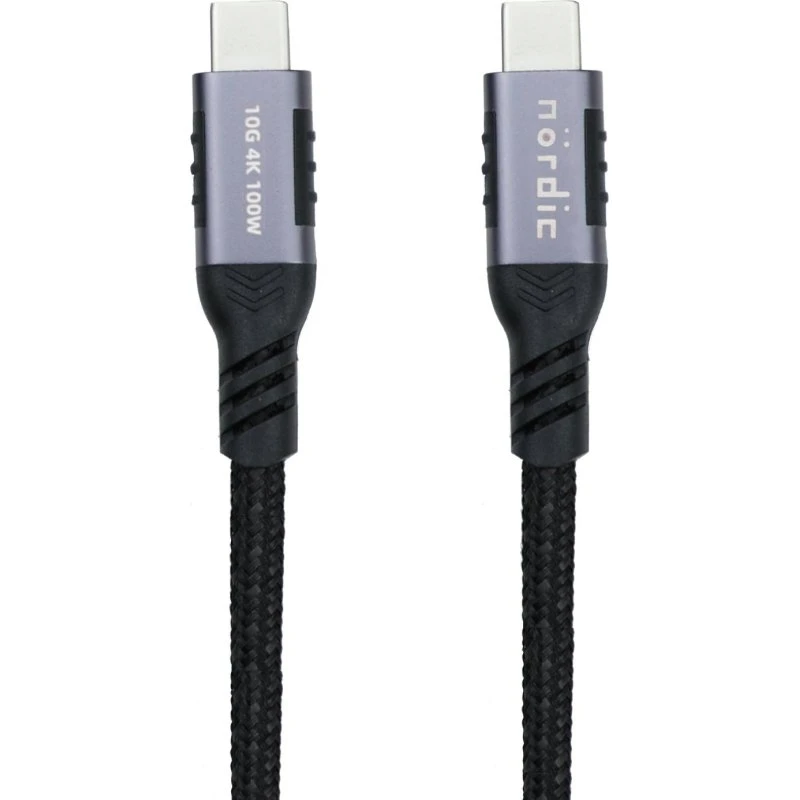 NÖRDIC USB-C til USB-C Kabel 25 cm, 10Gbps, PD100W, Nylonflettet