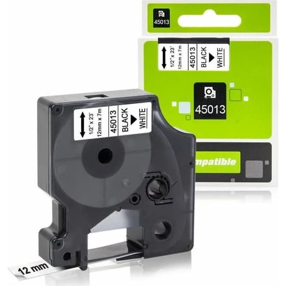 Dymo S0720530 45013 Etikettape - Sort tekst på hvid (12 mm)