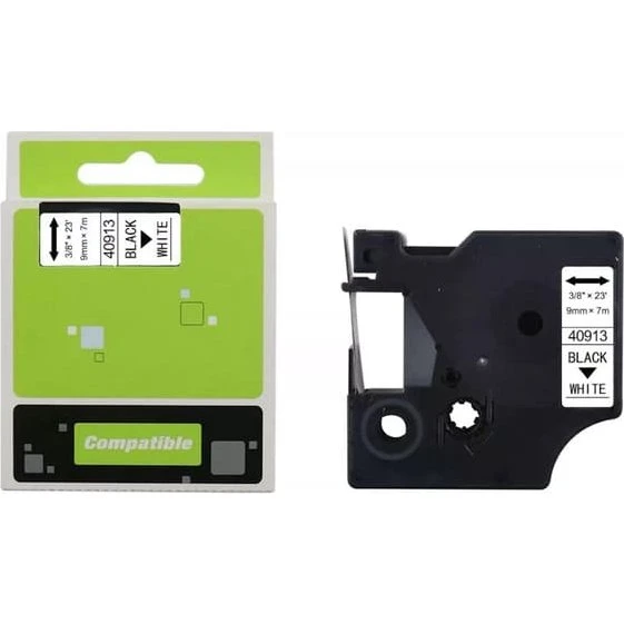 Dymo 40913 Etiketterulle - Sort tekst på hvid tape, 9 mm x 7 m