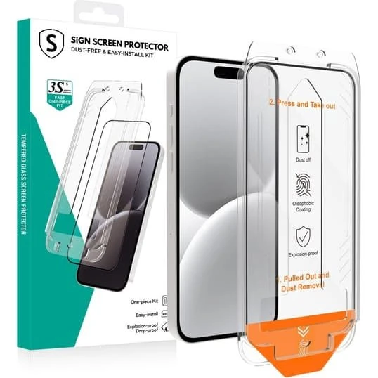 SiGN Skærmbeskytter iPhone 15 – EZ Apply Hærdet Glas