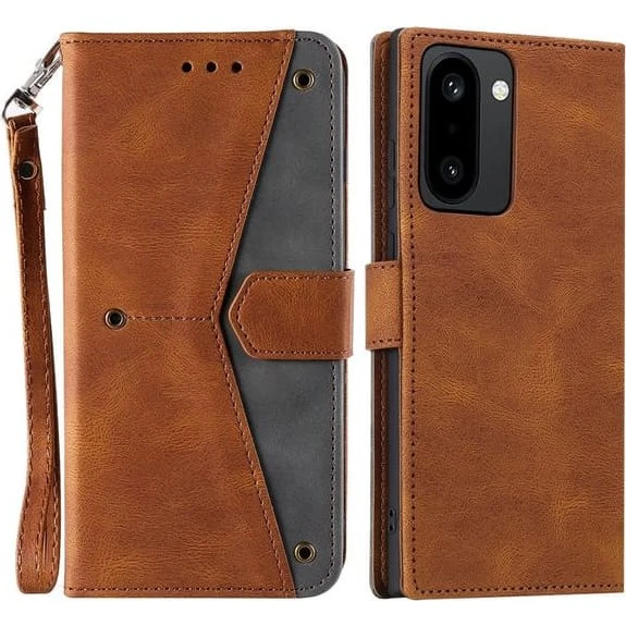 SKALO Premium PU-læder Splicing Flip Cover til OnePlus 15R - Brun